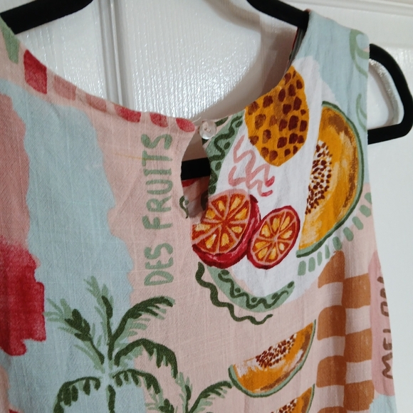 Paper Heart Linen Blend Mini Dress  SMALL Summer Pink Fruit Watercolor Resort - Picture 4 of 7